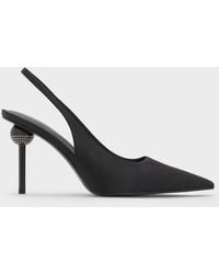 Charles & Keith - Satin Crystal-Embellished Ball-Heel Pointed-Toe Slingback Pumps - Lyst