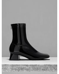 Charles & Keith - Patent Trapeze Block Heel Ankle Boots - Lyst