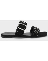 Charles & Keith - Faux Suede Grommet Buckled Slides - Lyst