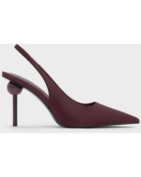 Charles & Keith - Satin Crystal-Embellished Ball-Heel Pointed-Toe Slingback Pumps - Lyst