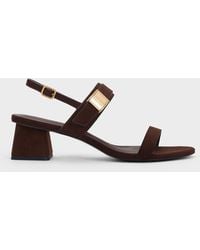 Charles & Keith - Yvette Textured Double-strap Heeled Sandals - Lyst