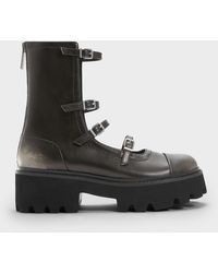 Charles & Keith - Celia Burnished Buckled-Strap Chunky Calf Boots - Lyst