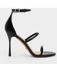 Charles & Keith - Patent Leather Triple Strap Heeled Sandals - Lyst