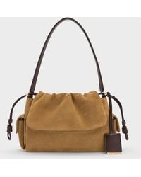Charles & Keith - Khai Recycled Suede Ruched-flap Side-pocket Top Handle Bag - Lyst