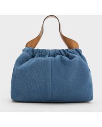 Charles & Keith - Ally Denim Ruched Slouchy Chain-handle Bag - Lyst