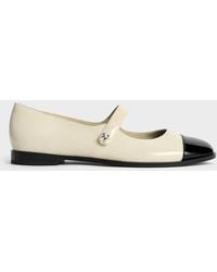 Charles & Keith - Patent Pearl-Embellished Flower-Buckle Cap-Toe Mary Janes - Lyst
