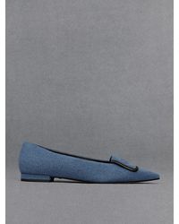 Charles & Keith - Leather & Denim Pointed-toe Flats - Lyst