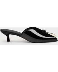 Charles & Keith - Patent Contrast-Panel Bow Kitten Heels - Lyst