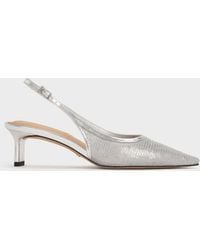 Charles & Keith - Sequin Mesh & Leather Slingback Kitten Heels - Lyst