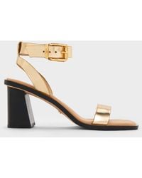 Charles & Keith - Metallic Leather Ankle-Strap Block-Heel Sandals - Lyst