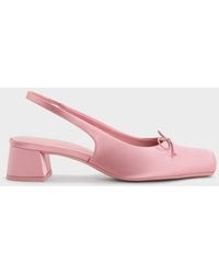 Charles & Keith - Satin Bow Square-Toe Slingback Pumps - Lyst