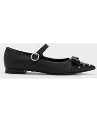Charles & Keith - Bead-embellished Leather Bow Mary Jane Flats - Lyst