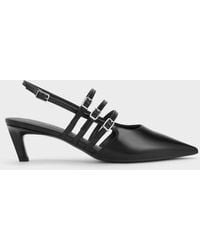 Charles & Keith - Patent Triple-Strap Pointed-Toe Kitten-Heel Slingback Pumps - Lyst