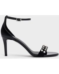 Charles & Keith - Patent Crystal-Embellished Heeled Ankle-Strap Sandals - Lyst