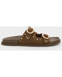 Charles & Keith - Studded Buckled Double-strap Slides - Lyst