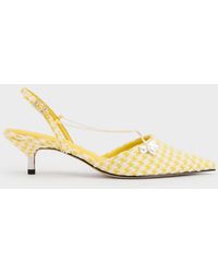 Charles & Keith - Houndstooth Flower-accent Chain-link Kitten-heel Pumps - Lyst