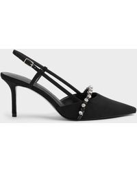 Charles & Keith - Faux Suede Crystal Slingback Pumps - Lyst