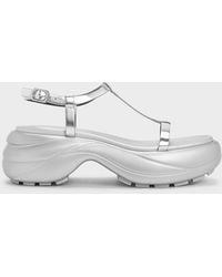 Charles & Keith - Metallic T-bar Curved Platform Sports Sandals - Lyst