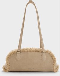Charles & Keith - Nelly Recycled Suede & Faux Shearling Elongated Shoulder Bag - Lyst