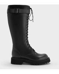 Charles & Keith Robbie Platform Knee-high Boots in Black | Lyst