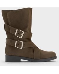 Charles & Keith - Brett Faux Suede Buckle-Strap Calf Boots - Lyst