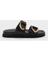 Charles & Keith - Gabine Gold-buckle Leather Slides - Lyst
