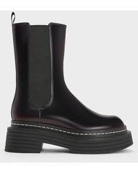 Charles & Keith - Stitch-Trim Platform Mid-Calf Chelsea Boots - Lyst