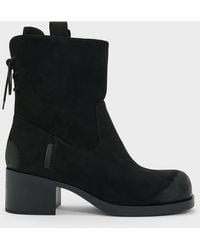 Charles & Keith - Rosamond Faux Suede Back-Lace Calf Boots - Lyst