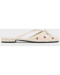 Charles & Keith - Cherry-Print Pearl-Accent Bow Flat Mules - Lyst