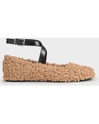 Charles & Keith - Margot Furry Crossover-strap Ballet Flats - Lyst
