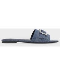Charles & Keith - Denim Gem-buckle Square-toe Slide Sandals - Lyst