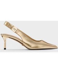 Charles & Keith - Cody Metallic Leather Pointed-Toe Kitten-Heel Slingback Pumps - Lyst