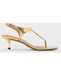 Charles & Keith - Metallic Leather Thong Kitten Heels - Lyst
