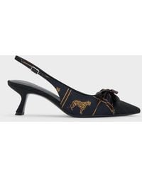 Charles & Keith - Satin Printed-Bow Pointed Slingback Pumps - Lyst