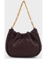 Charles & Keith Linen Solange Ruched Chain Handle Crescent Bag in 