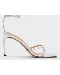 Charles & Keith - Jaylene Metallic Leather Gem Stiletto Sandals - Lyst