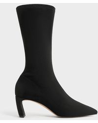 Charles & Keith - Faux Suede Blade-Heel Pointed-Toe Calf Boots - Lyst
