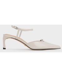 Charles & Keith - Leather Kitten-Heel Ankle-Strap Pointed-Toe Pumps - Lyst