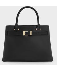 Charles & Keith - Voyager Leather Belted Tote Bag - Lyst