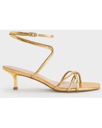 Charles & Keith - Metallic Crinkle-effect Strappy Ankle-strap Kitten-heel Sandals - Lyst