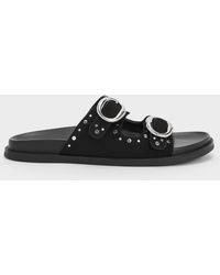 Charles & Keith - Studded Buckled Double-Strap Slides - Lyst