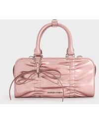 Charles & Keith - Kadee Metallic Ruched Bow-Charm Bowling Bag - Lyst
