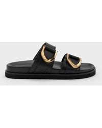 Charles & Keith - Gabine Gold-buckle Leather Slides - Lyst