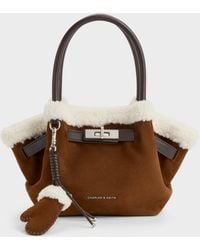 Charles & Keith - Mini Cosima Fur-Trim Tote Bag - Lyst