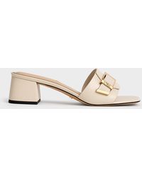 Charles & Keith - Leather Buckled Block-Heel Mules - Lyst