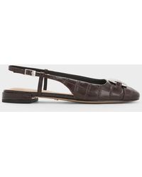 Charles & Keith - Croc-effect Leather Metallic-accent Slingback Flats - Lyst