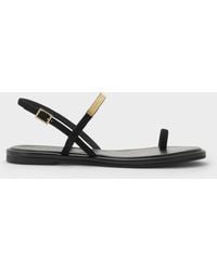 Charles & Keith - Faux Suede Metallic-Accent Toe-Ring Slingback Sandals - Lyst