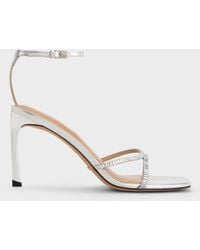 Charles & Keith - Metallic Leather & Satin Crystal-Embellished Ankle-Strap Sandals - Lyst