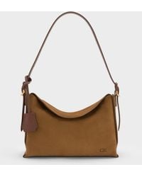Charles & Keith - Leather & Suede Top-Flap Hobo Bag - Lyst