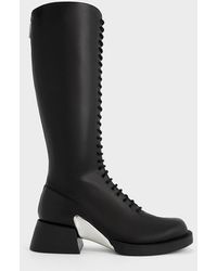 Charles & Keith - Devon Metallic-accent Lace-up Knee-high Boots - Lyst